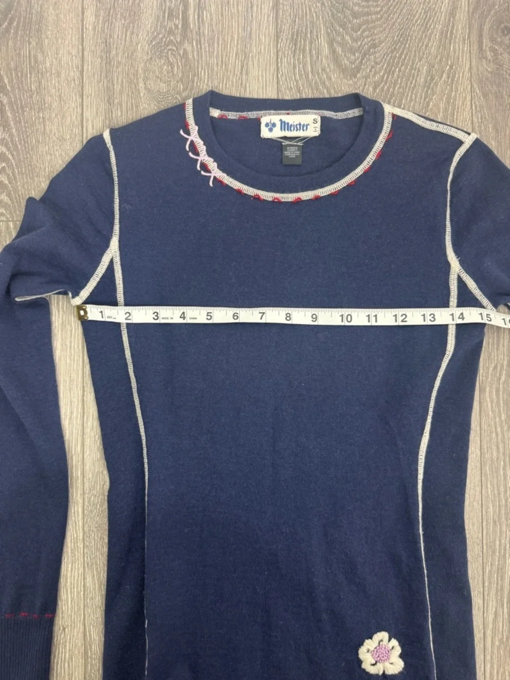 Meister Merino Wool Navy Blue White Trim Vintage Sweater Size Small